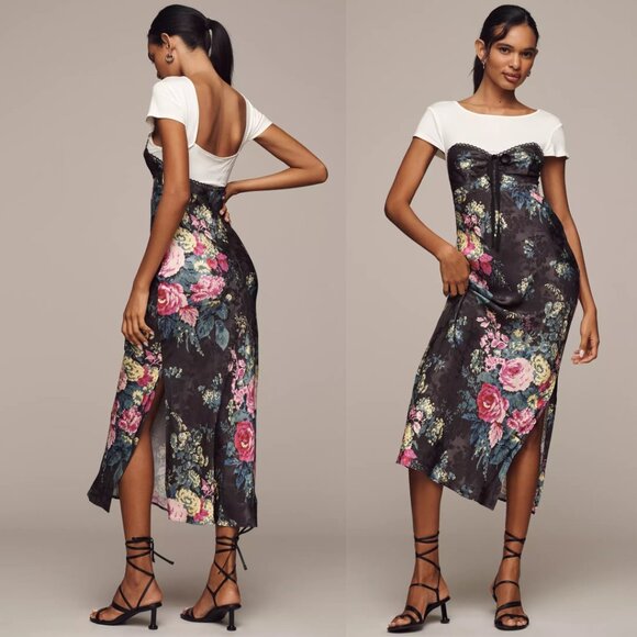 By Anthropologie Twofer Midi Slip FLORAL flower Dress size M new nwt - Picture 1 of 6